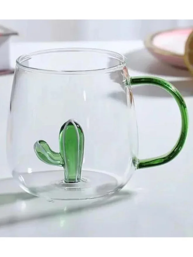 1 تشيس 1CHASE Borosilicate 3D Coffee Cup with Handle 300ml, Cactus